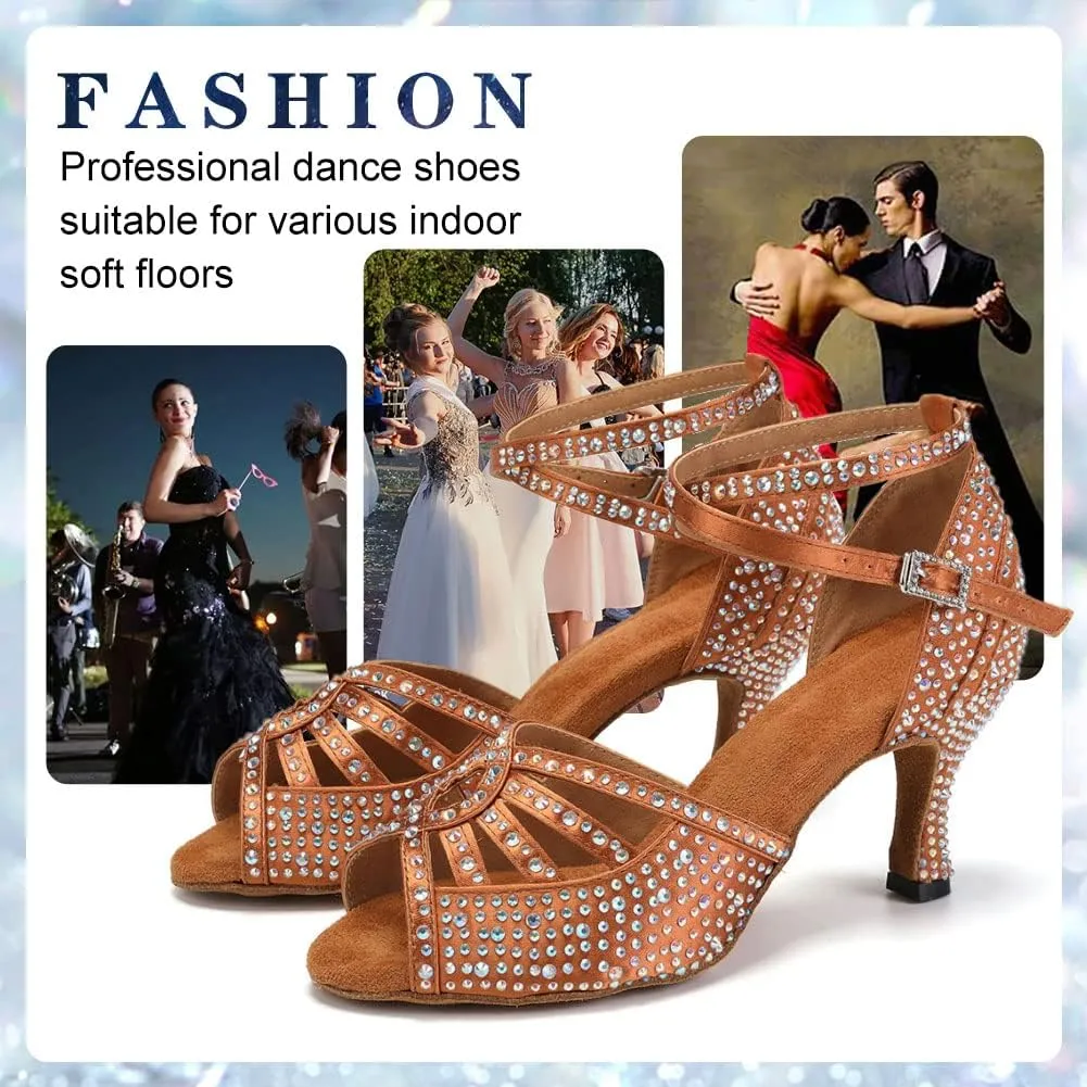 Womens Rhinestone Latin Ballroom Dance Shoes Professional Salsa Performance Bachata Glitter Dancing Shoes