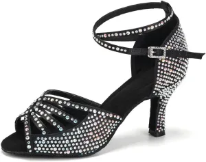 Womens Rhinestone Latin Ballroom Dance Shoes Professional Salsa Performance Bachata Glitter Dancing Shoes