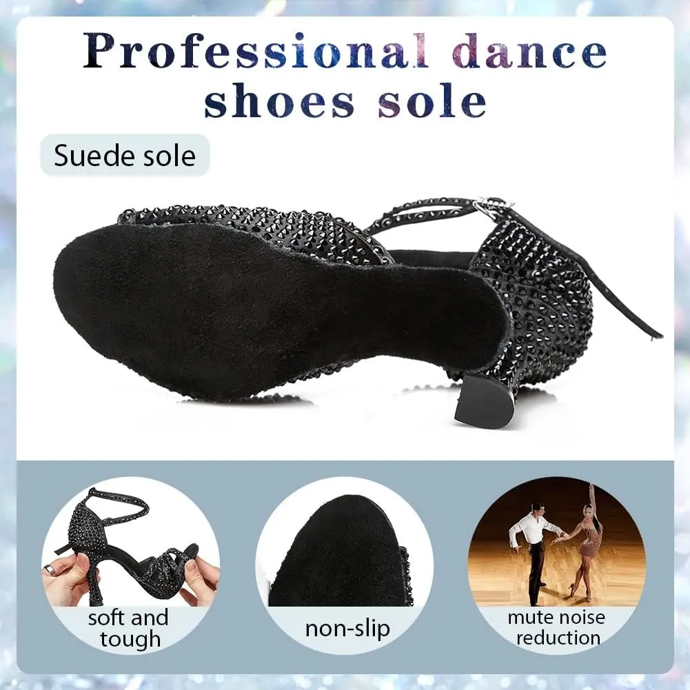 Womens Rhinestone Latin Ballroom Dance Shoes Professional Salsa Performance Bachata Glitter Dancing Shoes