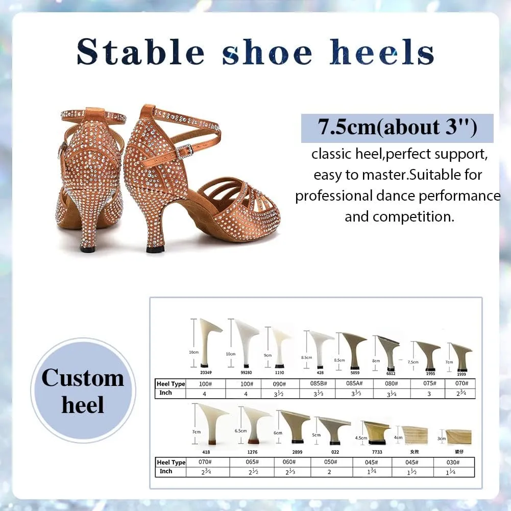 Womens Rhinestone Latin Ballroom Dance Shoes Professional Salsa Performance Bachata Glitter Dancing Shoes