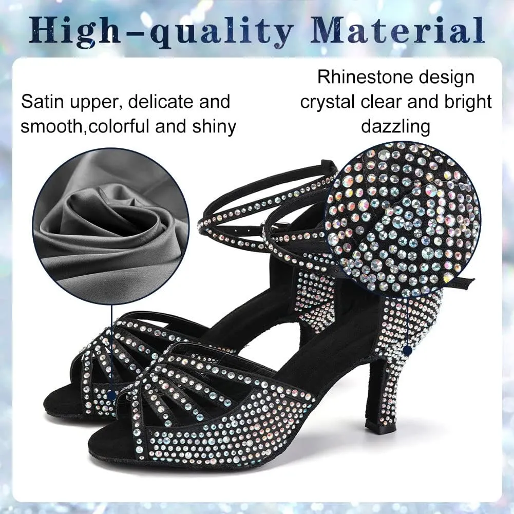 Womens Rhinestone Latin Ballroom Dance Shoes Professional Salsa Performance Bachata Glitter Dancing Shoes