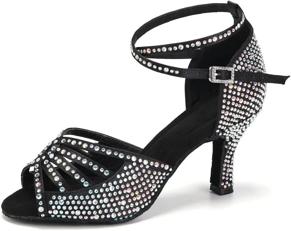 Womens Rhinestone Latin Ballroom Dance Shoes Professional Salsa Performance Bachata Glitter Dancing Shoes