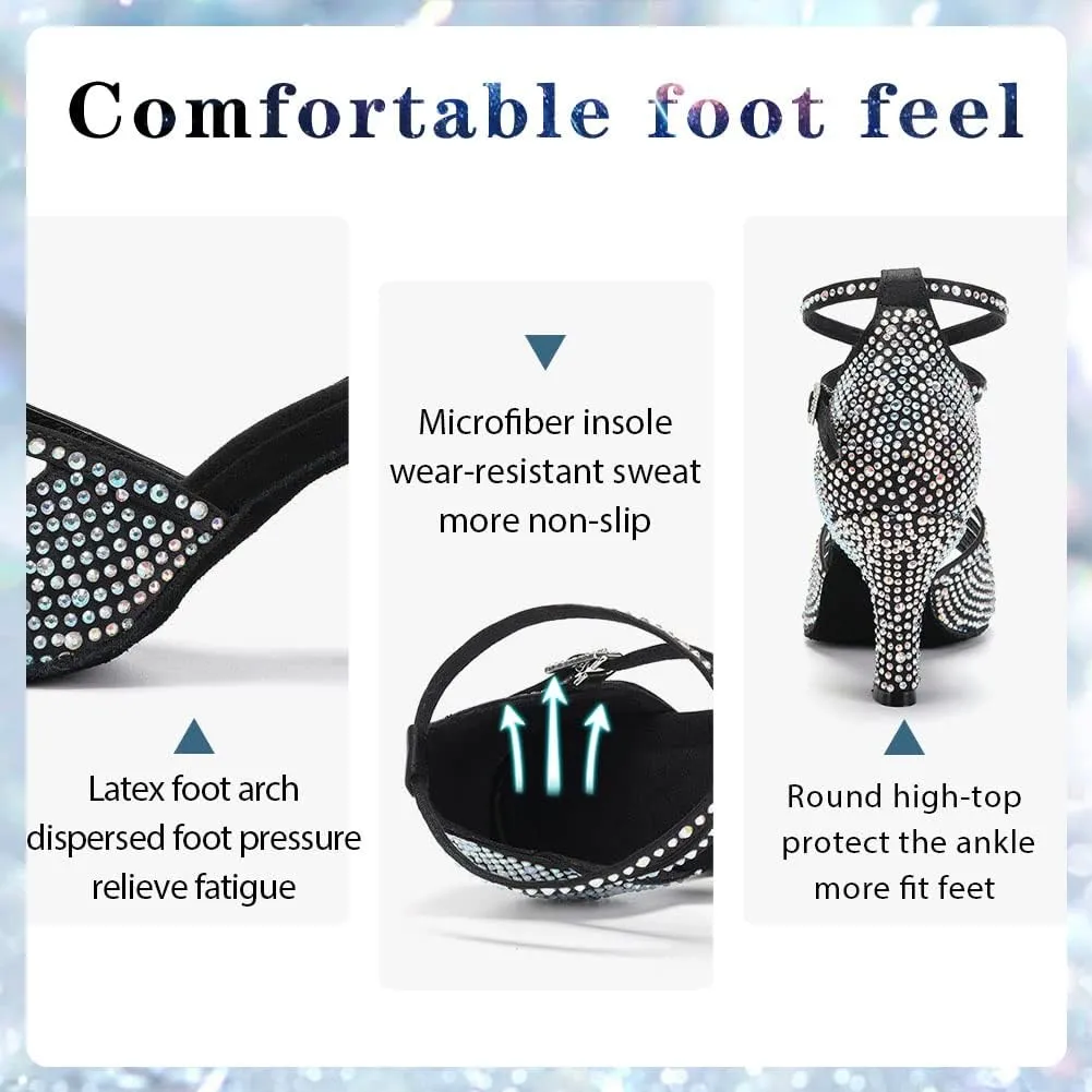 Womens Rhinestone Latin Ballroom Dance Shoes Professional Salsa Performance Bachata Glitter Dancing Shoes