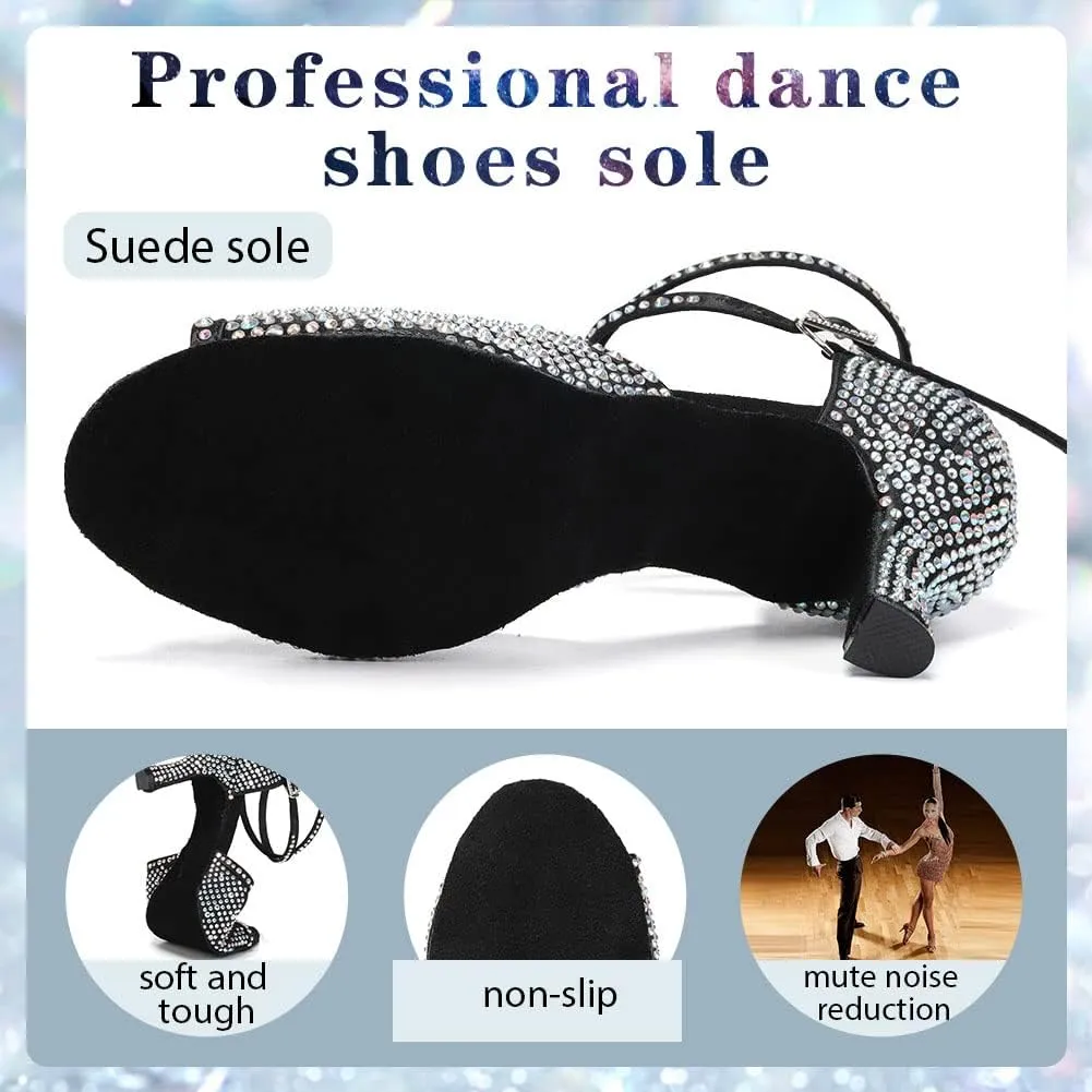 Womens Rhinestone Latin Ballroom Dance Shoes Professional Salsa Performance Bachata Glitter Dancing Shoes