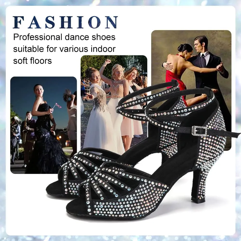Womens Rhinestone Latin Ballroom Dance Shoes Professional Salsa Performance Bachata Glitter Dancing Shoes