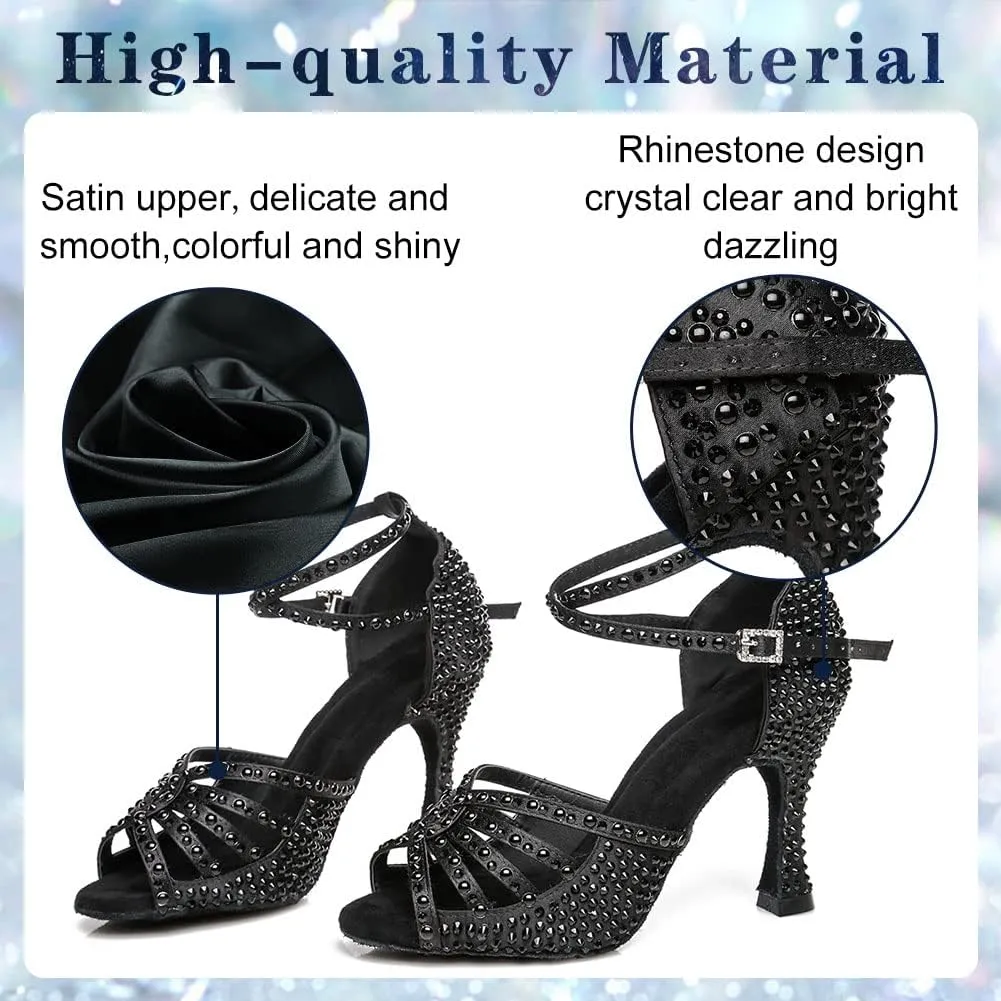 Womens Rhinestone Latin Ballroom Dance Shoes Professional Salsa Performance Bachata Glitter Dancing Shoes