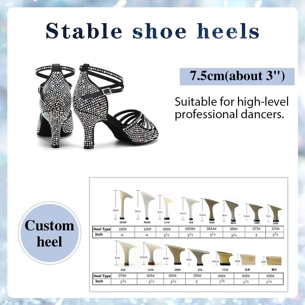 Womens Rhinestone Latin Ballroom Dance Shoes Professional Salsa Performance Bachata Glitter Dancing Shoes