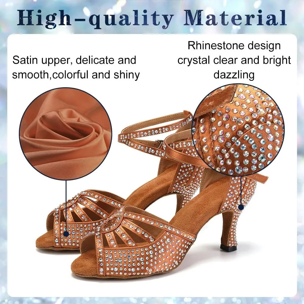Womens Rhinestone Latin Ballroom Dance Shoes Professional Salsa Performance Bachata Glitter Dancing Shoes
