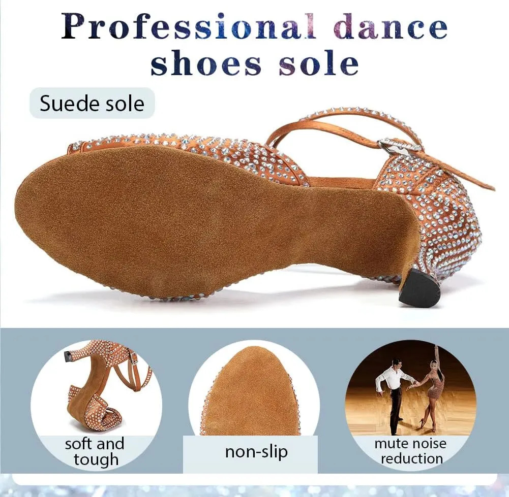 Womens Rhinestone Latin Ballroom Dance Shoes Professional Salsa Performance Bachata Glitter Dancing Shoes