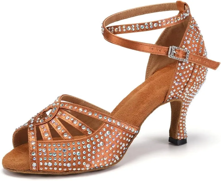Womens Rhinestone Latin Ballroom Dance Shoes Professional Salsa Performance Bachata Glitter Dancing Shoes