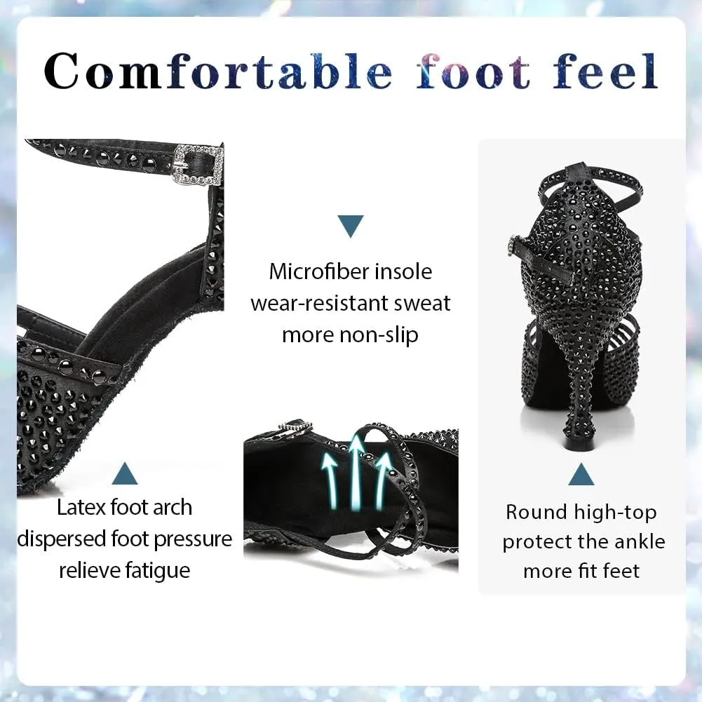 Womens Rhinestone Latin Ballroom Dance Shoes Professional Salsa Performance Bachata Glitter Dancing Shoes