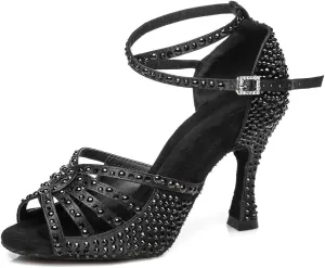 Womens Rhinestone Latin Ballroom Dance Shoes Professional Salsa Performance Bachata Glitter Dancing Shoes