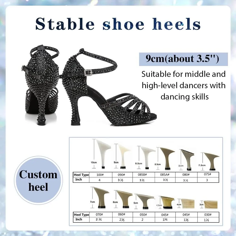 Womens Rhinestone Latin Ballroom Dance Shoes Professional Salsa Performance Bachata Glitter Dancing Shoes