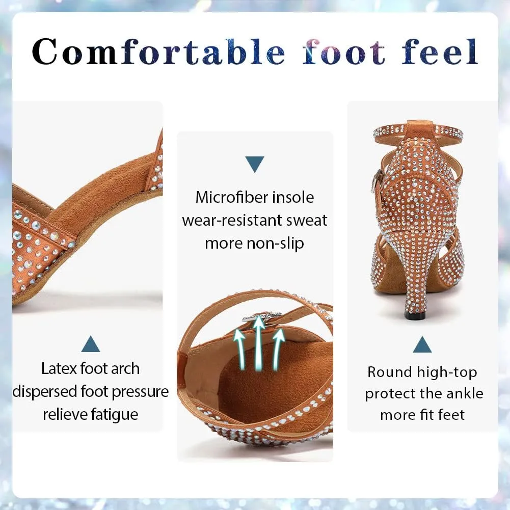 Womens Rhinestone Latin Ballroom Dance Shoes Professional Salsa Performance Bachata Glitter Dancing Shoes