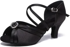 Womens Satin Latin Dance Shoes Open Toe Ballroom Salsa Performance Dancing Shoes,Model L532