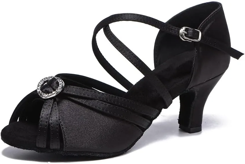 Womens Satin Latin Dance Shoes Open Toe Ballroom Salsa Performance Dancing Shoes,Model L532