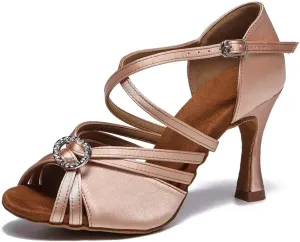 Womens Satin Latin Dance Shoes Open Toe Ballroom Salsa Performance Dancing Shoes,Model L532