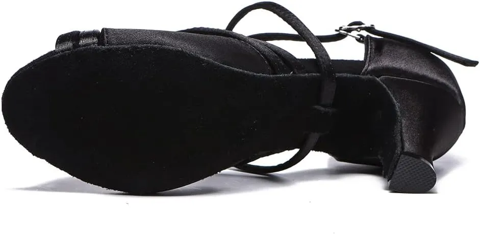 Womens Satin Latin Dance Shoes Open Toe Ballroom Salsa Performance Dancing Shoes,Model L532