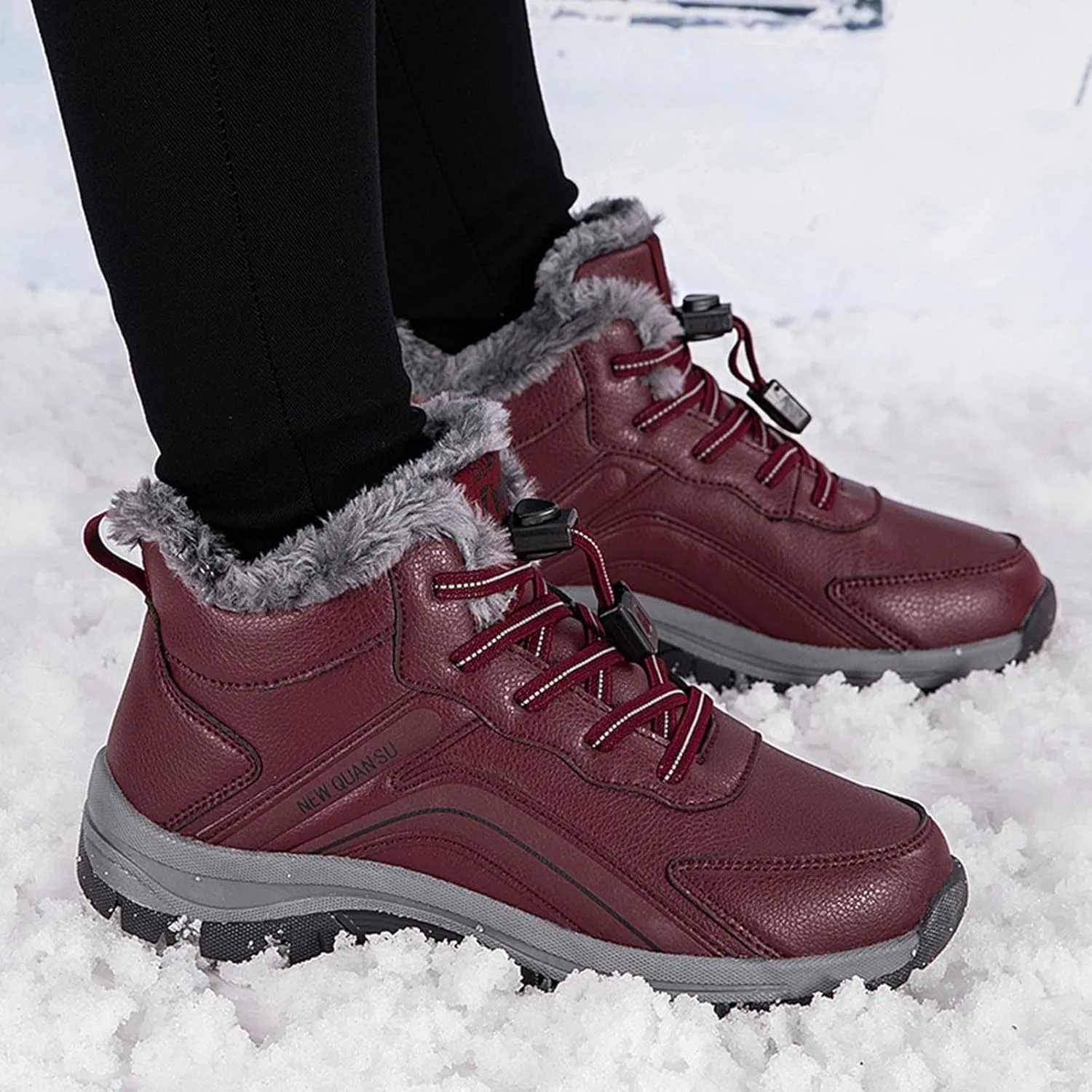 Women's Slip on Walking Shoes Dressy PU Leather Non Slip Comfortable Running Shoes Faux Furry Lined Breathable Sports Workout Tennis Shoes Lightweight Sneakers Indoor Outdoor
