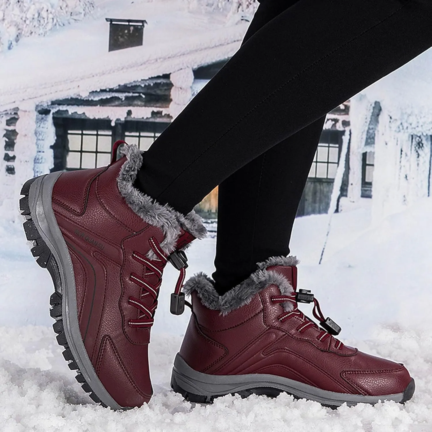 Women's Slip on Walking Shoes Dressy PU Leather Non Slip Comfortable Running Shoes Faux Furry Lined Breathable Sports Workout Tennis Shoes Lightweight Sneakers Indoor Outdoor