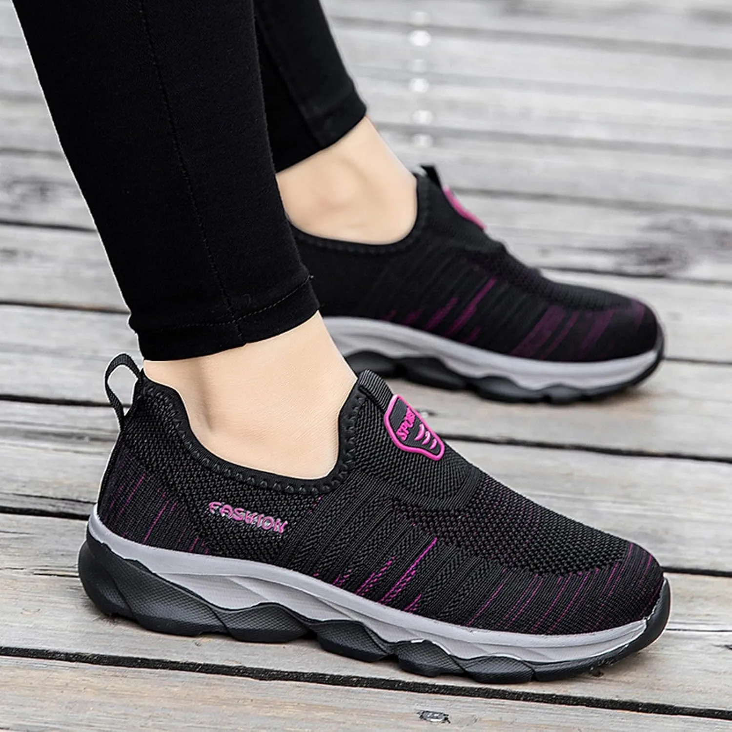 Womens Walking Shoes Slip on Non Slip Memory Foam Arch Support Running Shoes Breathable Mesh Sports Workout Tennis Shoes Fashion Lace Up Sneakers