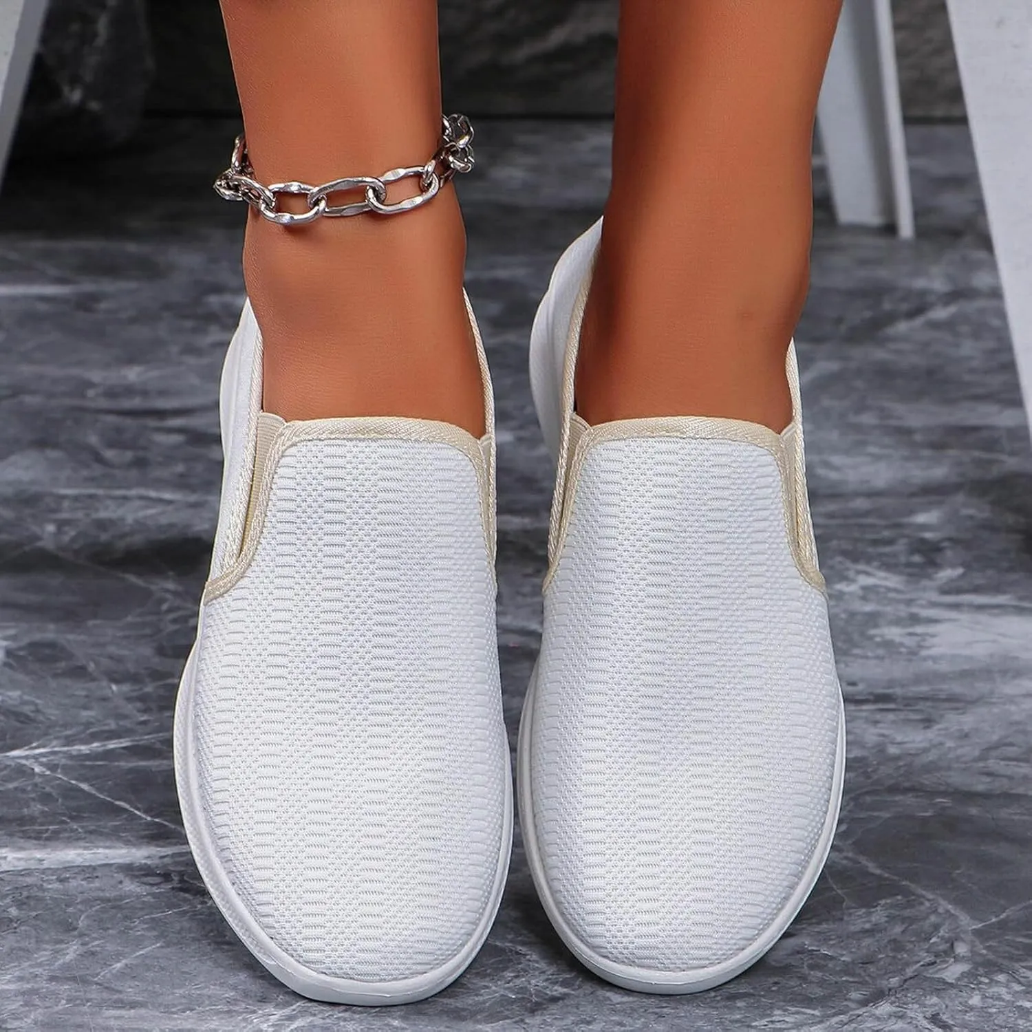 Womens Walking Shoes Slip on Non Slip Memory Foam Comfortable Running Shoes Breathable Mesh Sports Workout Tennis Shoes Fashion Lace Up Sneakers