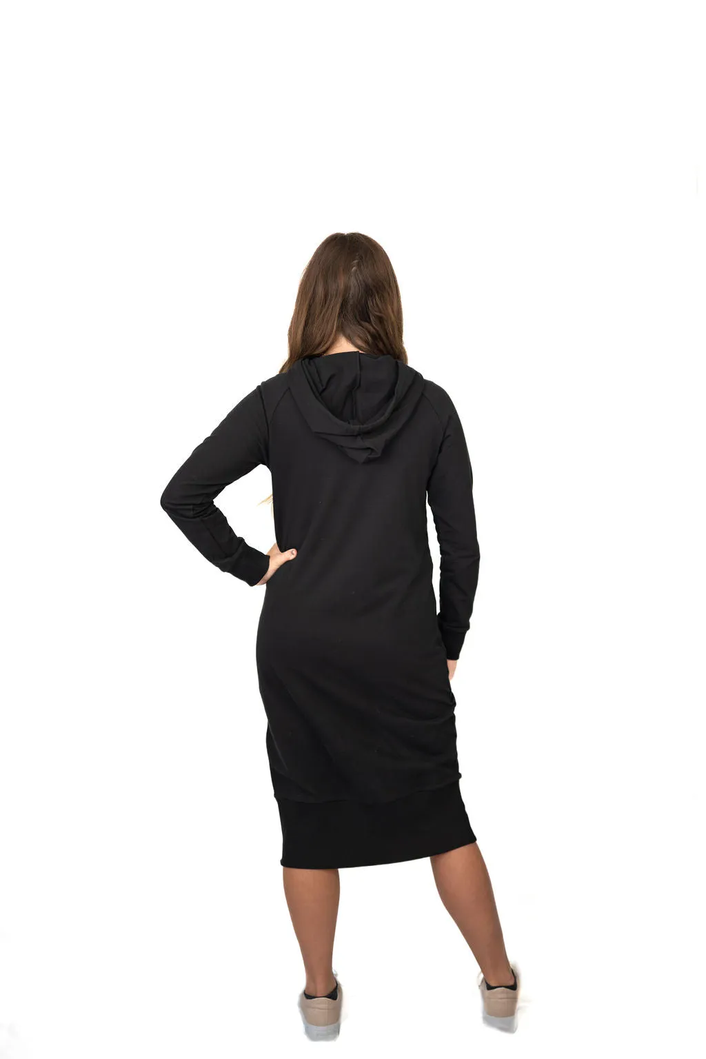Zip Neck Sweatshirt Dress - Black
