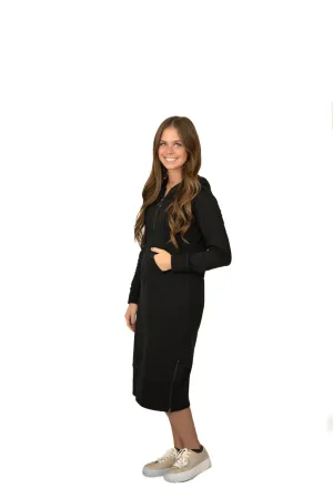 Zip Neck Sweatshirt Dress - Black